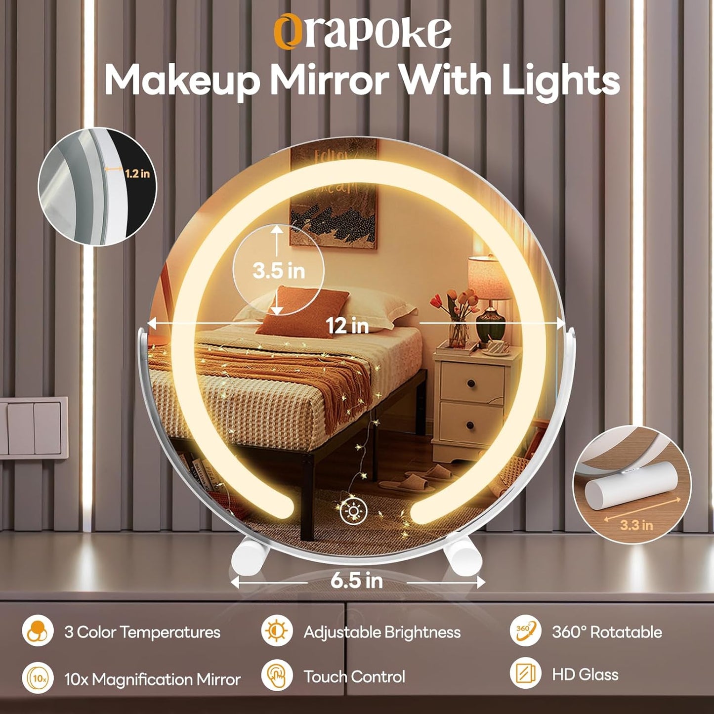 LuxeLoom 12" LED Vanity Mirror